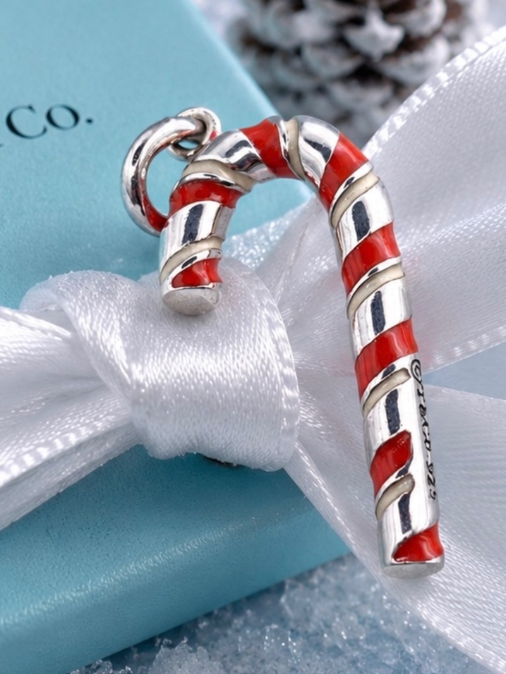 Tiffany & Co. Candy Cane Charm Red Enamel 925 Holiday RARE EXCELLENT BOX